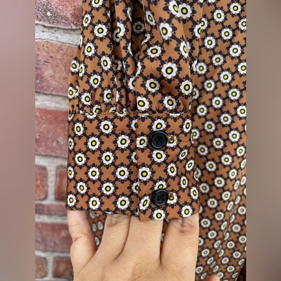 ROSEDRESS VINTAGE FLORAL PRINTED LONG SLEEVE RUFFLE WRAP MIDI DRESS - COFFEE L - Picture 13 of 17